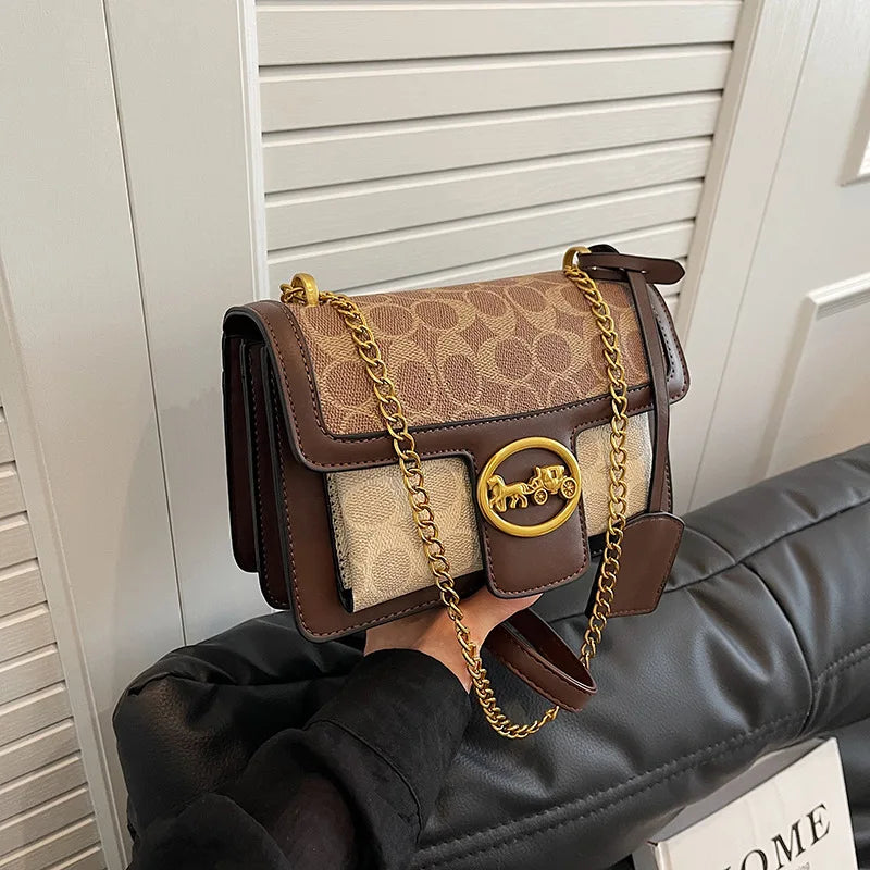 Luxury Retro Women's Messenger Shoulder Bag Trendy Minimalist Square Handbag with Chain High-End Crossbody Portable Box Design