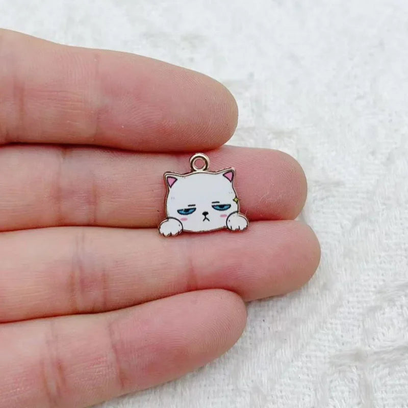 10pcs Cute Cat Printed Cartoon DIY Alloy Drip Oil Accessories Keychain Pendant Necklace Pendant Decoration