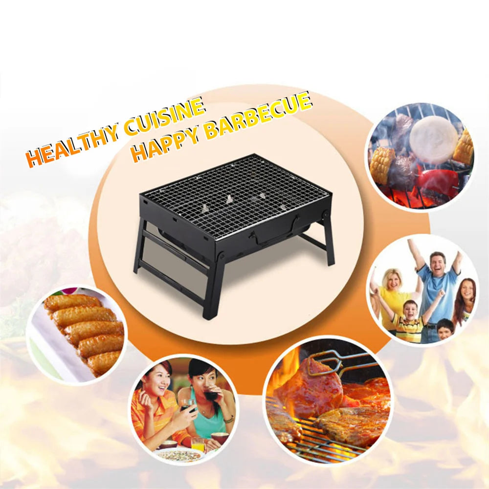 1Set Barbecue Charcoal Stove Portable Foldable Steel BBQ Grills  for Outdoor Grilling Cooking Camping Hiking Picnics Tailgating