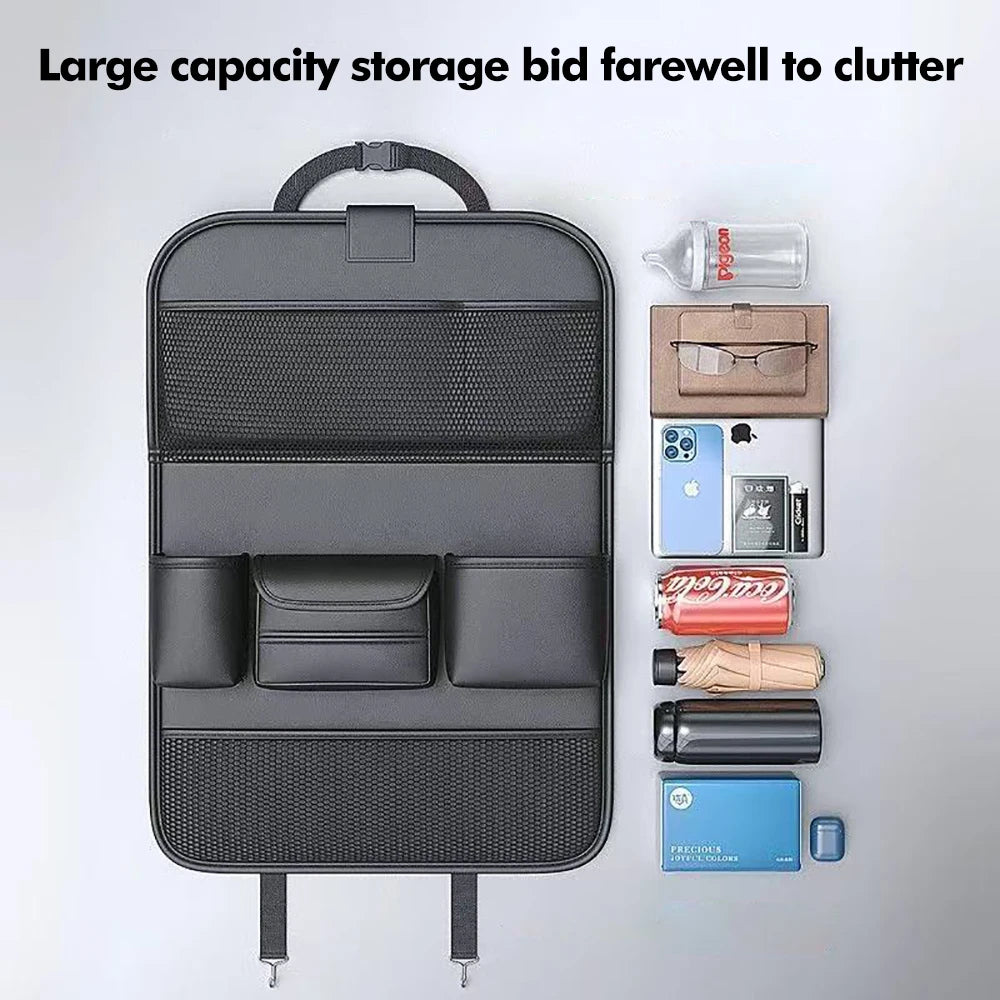 Car Seat Back Multi-function Storage Bag Large Capacity Pocket Backseat Organizer Foldable Dining Table Tablet Tray Hanging Bag