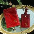 Customized Initial Passport Holder & Luggage Tag Set Personalized Gold Silver Monogram Embossed Crocodile Leather Travel Gift