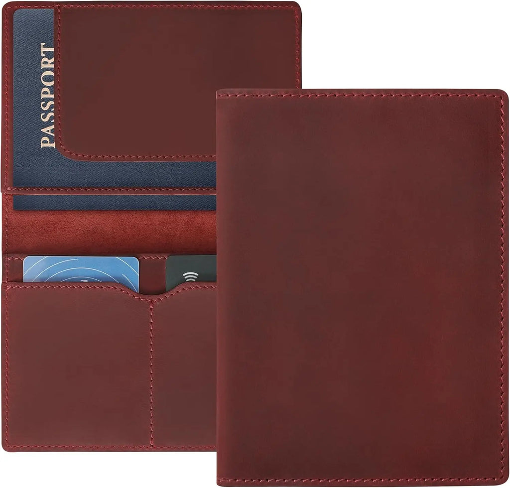 AIGUONIU Leather Passport Holder Travel Wallet Cover Case for Men and Women Leather Travel Documents Organizer Protector