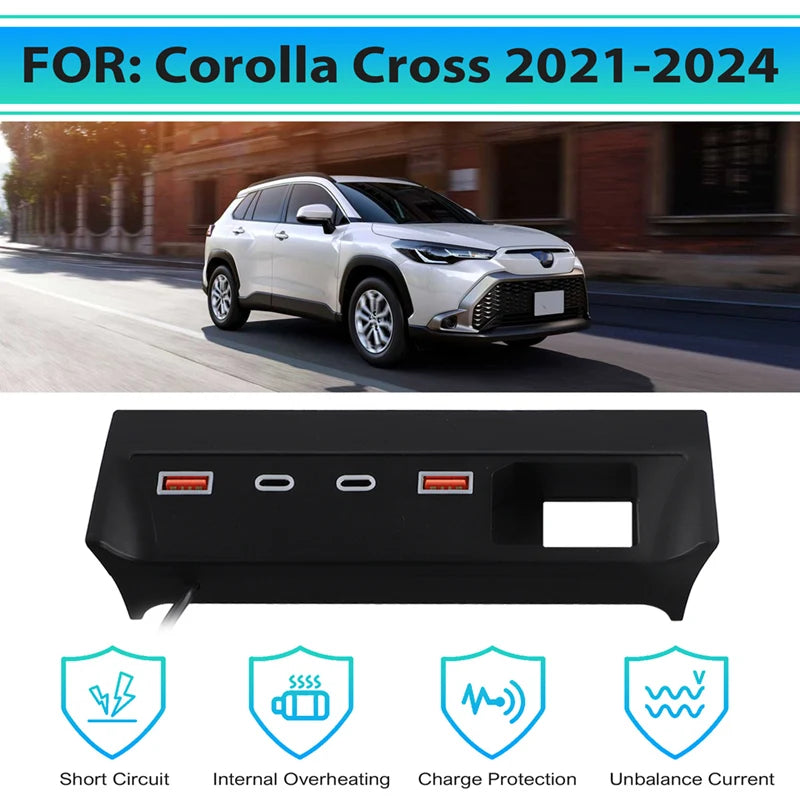 Z0C-hCar USB Type-C Splitter Adapter Fast Charger Shunt HUB Docking Station for Toyota Corolla Cross