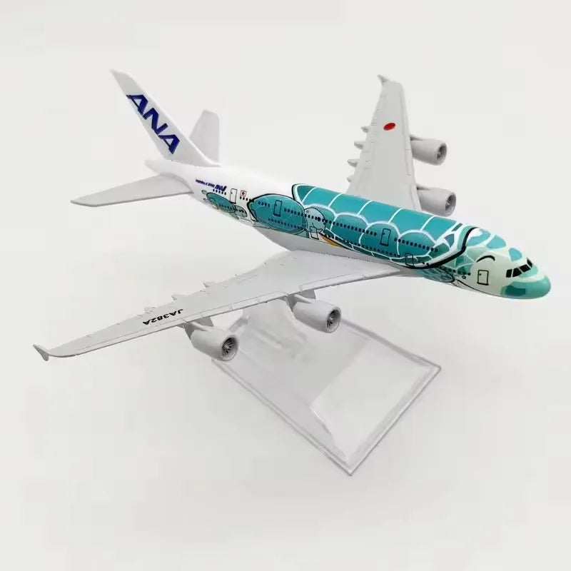 Alloy Aircraft Japan ANA Airlines A380 Model Orange/Green/Blue Sea Turtle 1/400 Scale 16CM Miniature Airplane With Plane Stand