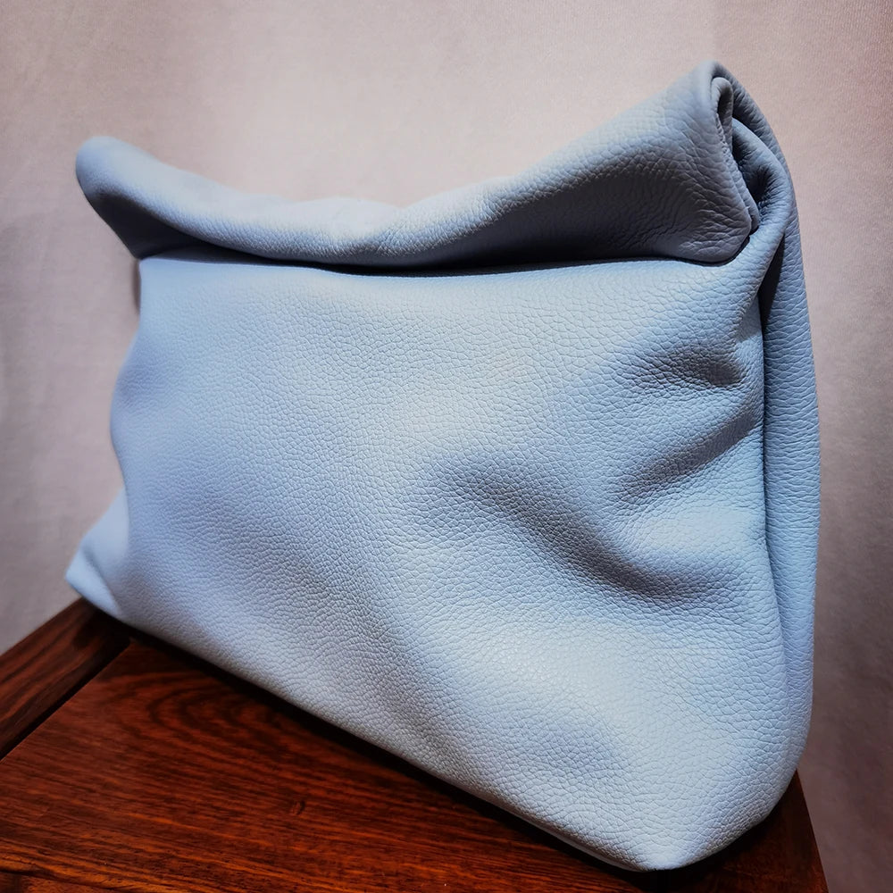 100% Genuine Leather Cowhide Handbag High Quality Leather Women's Foldable Designer Handbag Simple Magnet Handle Bags