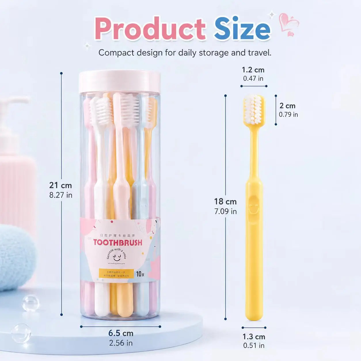10Pcs Soft Bristle Adult Toothbrushes Box, Gum Friendly, Match Portable Toothbrush Case for Home & Travel