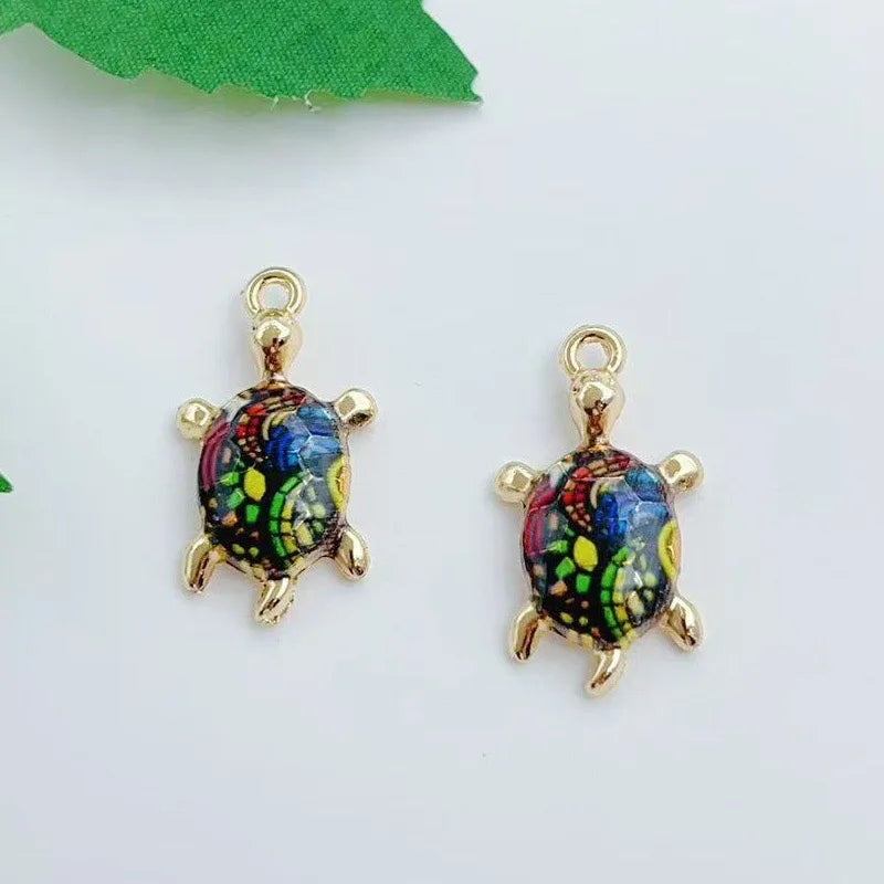 16pcs mixed with 16 cute oil drop printed ocean turtle DIY accessories pendant alloy accessories