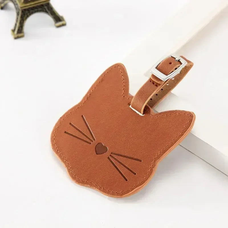Cute Cat PU Leather Luggage Tag Suitcase Luggage Label Baggage Boarding Bag Portable Name ID Address Holder Travel Accessories