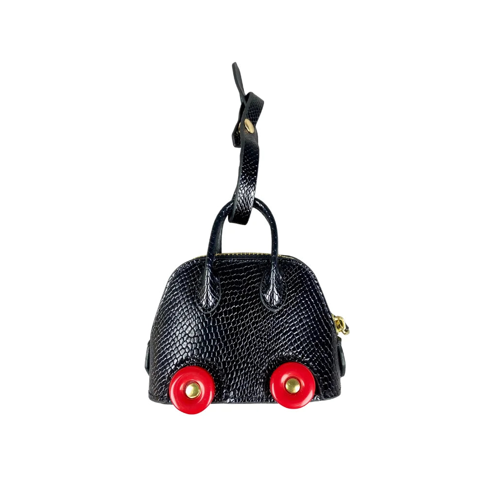 Leather Snake-Embossed Mini Bag-Earphones & Lipstick Pouch with Contrast Color Wheels-PU Leather-Bag Charm-Ideal Gift For Women