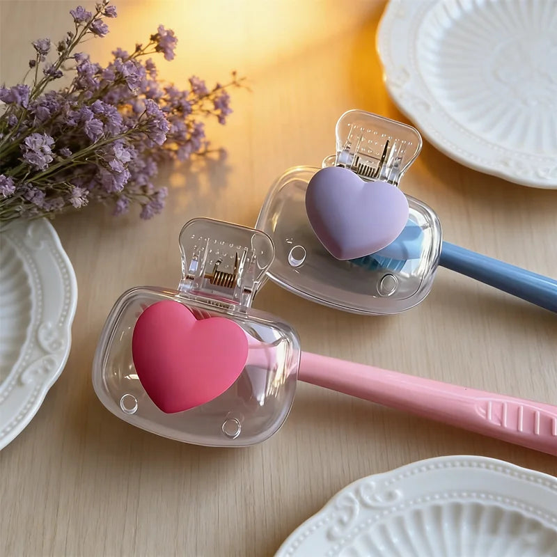 NEW Portable Toothbrush Protector Set of 2 Heart Design Clip-On Covers, Keep Your Toothbrush Clean in Luggage, and Easy to Carry