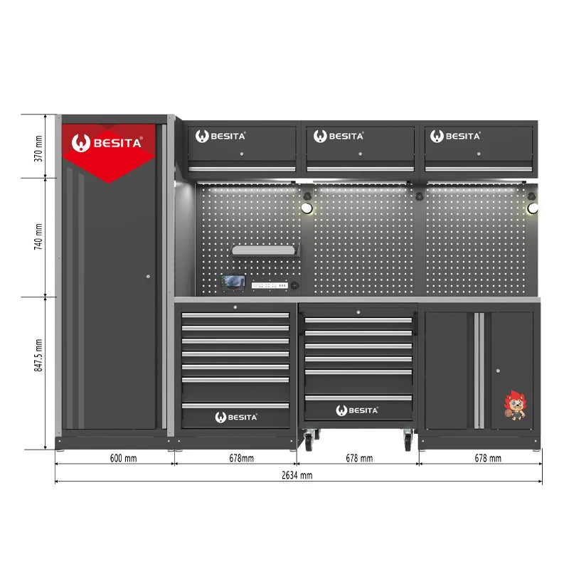 Garage Workstation Modular Tool Box Workbench Workshop Metal Garage Cabinet System Steel Heavy Duty Storage Garage Cabinet