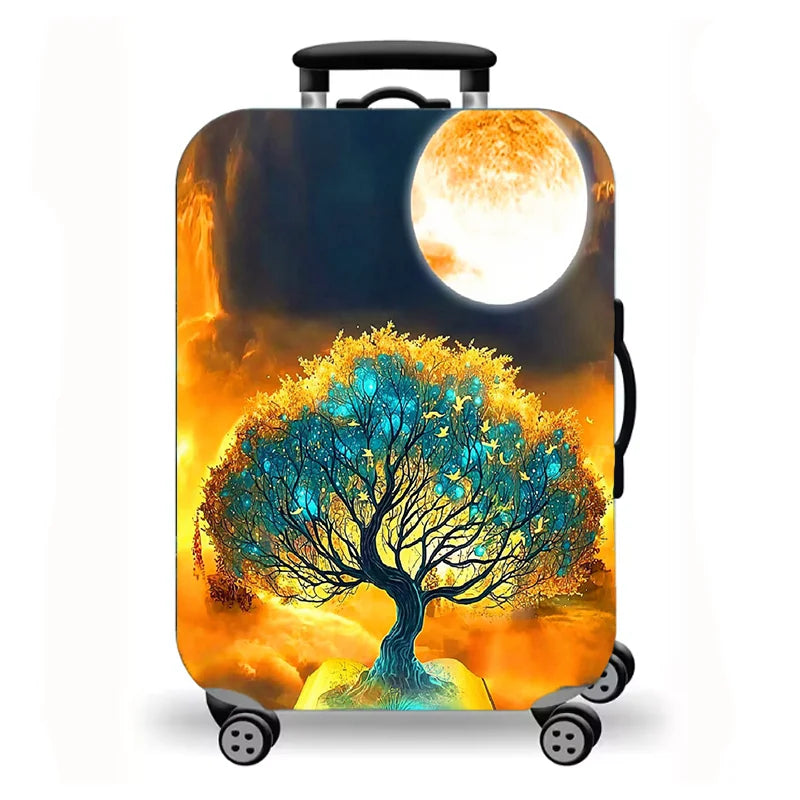 Washable starry sea view landscape printed suitcase cover, elastic all-inclusive protective cover suitable for trolley suitcases