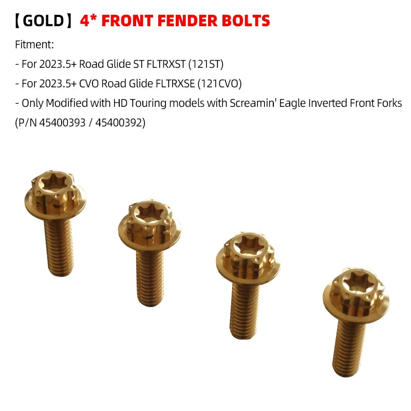 Road Faith Titanium Alloy Motorcycle Caliper Bolt Front Fender Bolts Anti-theft For HD 121CVO 121ST 24-up 117 Road/ Street Glide