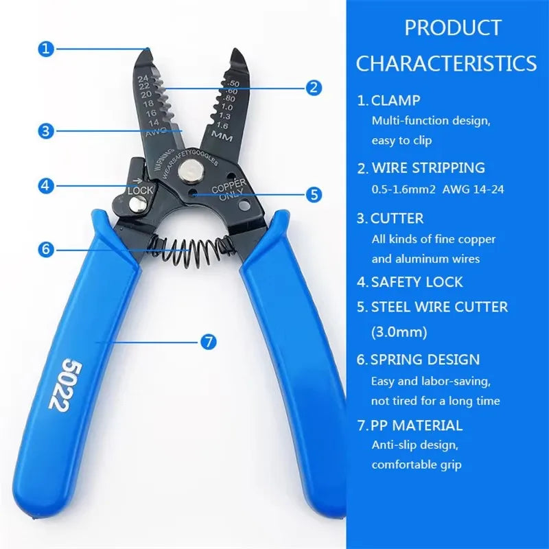 6-in-1 Wire Stripper Tool, Wire Strippers, Wire Cutter Stripping Tool for Electric Cable Stripping Cutting and Crimping