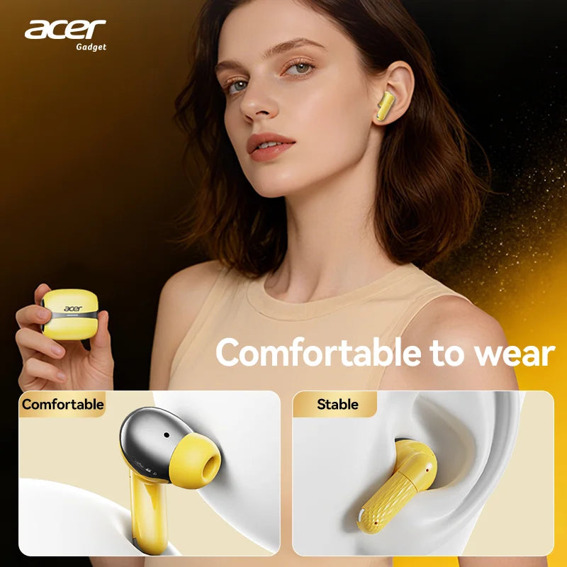 Acer Ohr548 Wireless Bluetooth Headphones with In-Ear Design, Anc Call Noise Reduction, Charging Case, Stereo Sound Effect, Low Latency for Gaming, Comfortable Fit for Sports, Running, and Fitness