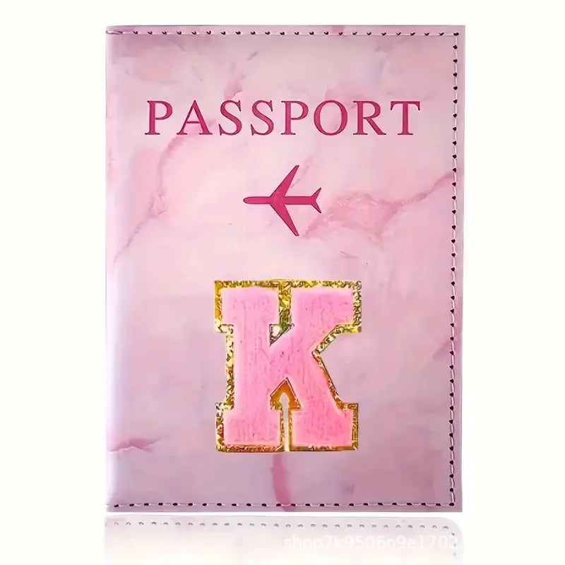 Pink PU Leather Passport Holder with Embroidery Label, Ticket & ID Credit Card Holder Cover, Travel Accessories