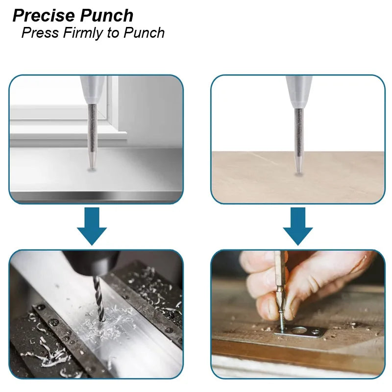 Center Punch Automatic Spring Loaded Ring Manual Puncher Impact Hole Locator Centre Tool Kit for Metal Wood Steel Sheet Leather