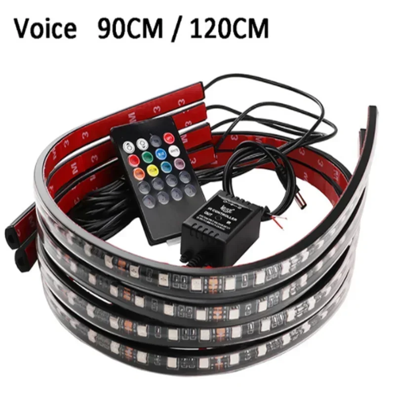 90/120CM Car Flexible Underglow Strip Light LED Underbody Remote APP Control RGB Neon Lights Atmosphere Lamp for Auto Decoration