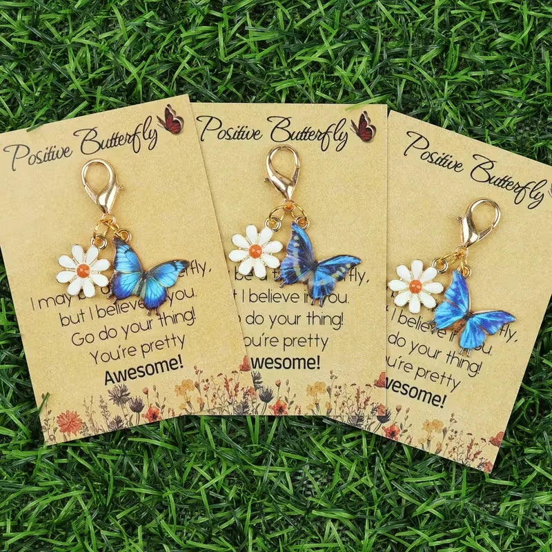 12-Piece Blue Butterfly Daisy Keychain Set DIY Bag Charms Key Rings Suitable for Parties, Self-Motivation, Gifts for Friends and Family, Key Ring Making, and Daily Keychain Decoration.