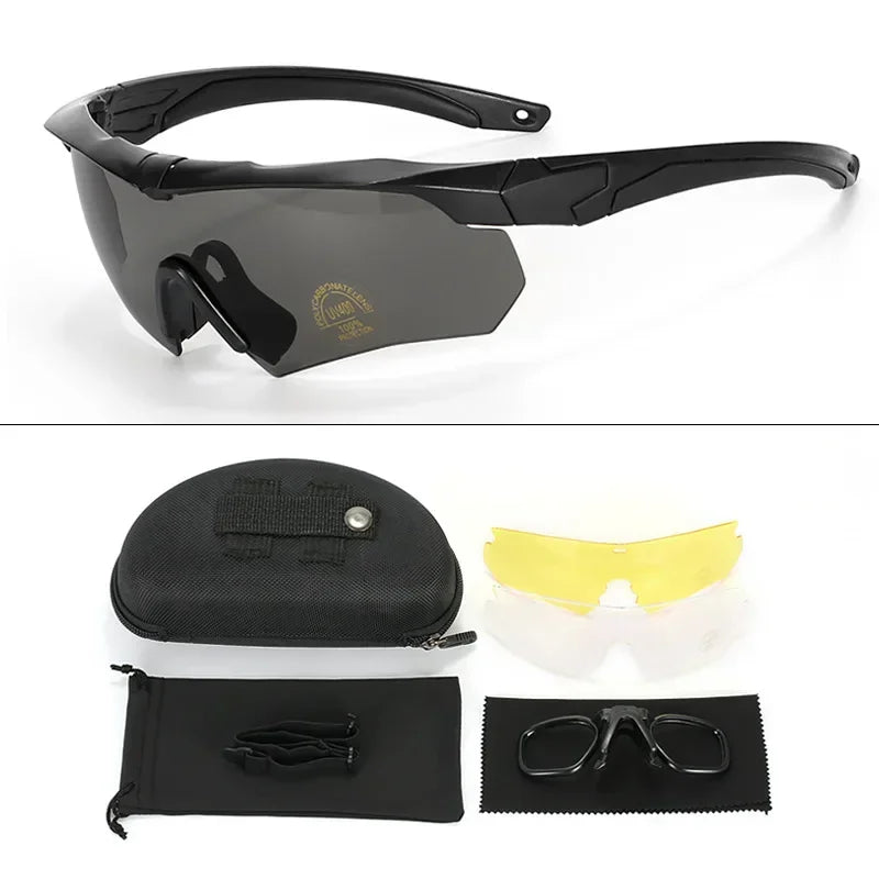 Tactical Windproof Shockproof Goggles 3 HD Interchangeable Lenses for Airsoft Motocross Mountaineering Outdoor Eye Safety Gear