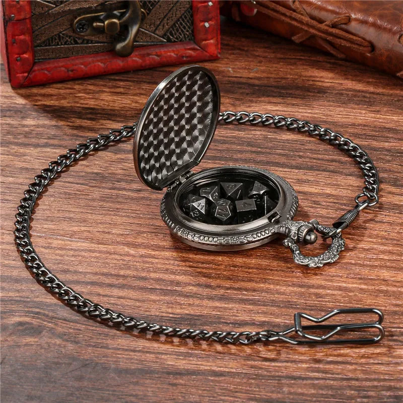 Flying Dragon Pocket Watch Case Pendant Chain 7-Piece Set Micro DND Metal Polyhedral Dice