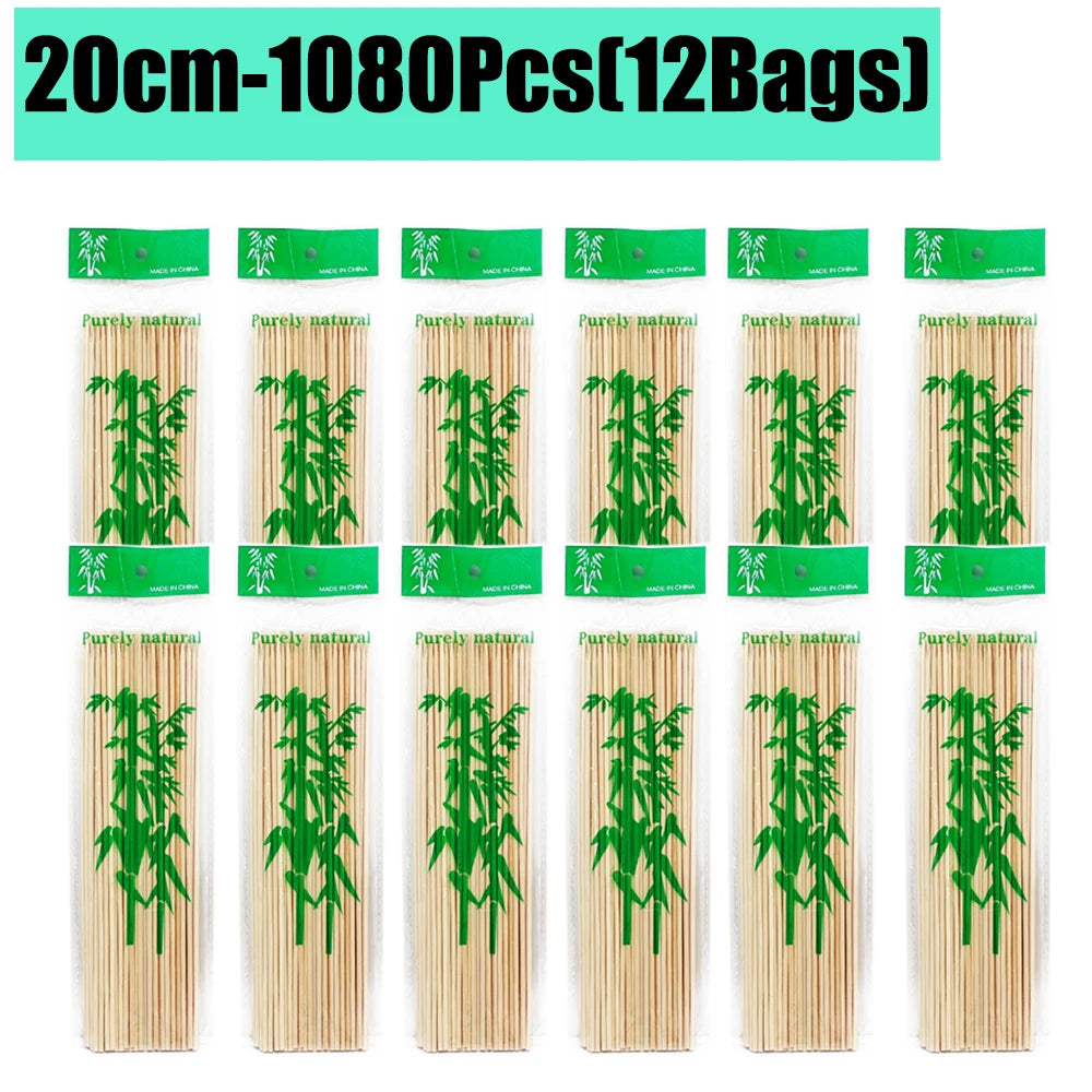 90-1350Pcs Disposable BBQ Bamboo Sticks 15/20/25/30cm for Grilling, Fruit, Kabob,BBQ, Barbecue, Kitchen, Camping, Outdoor