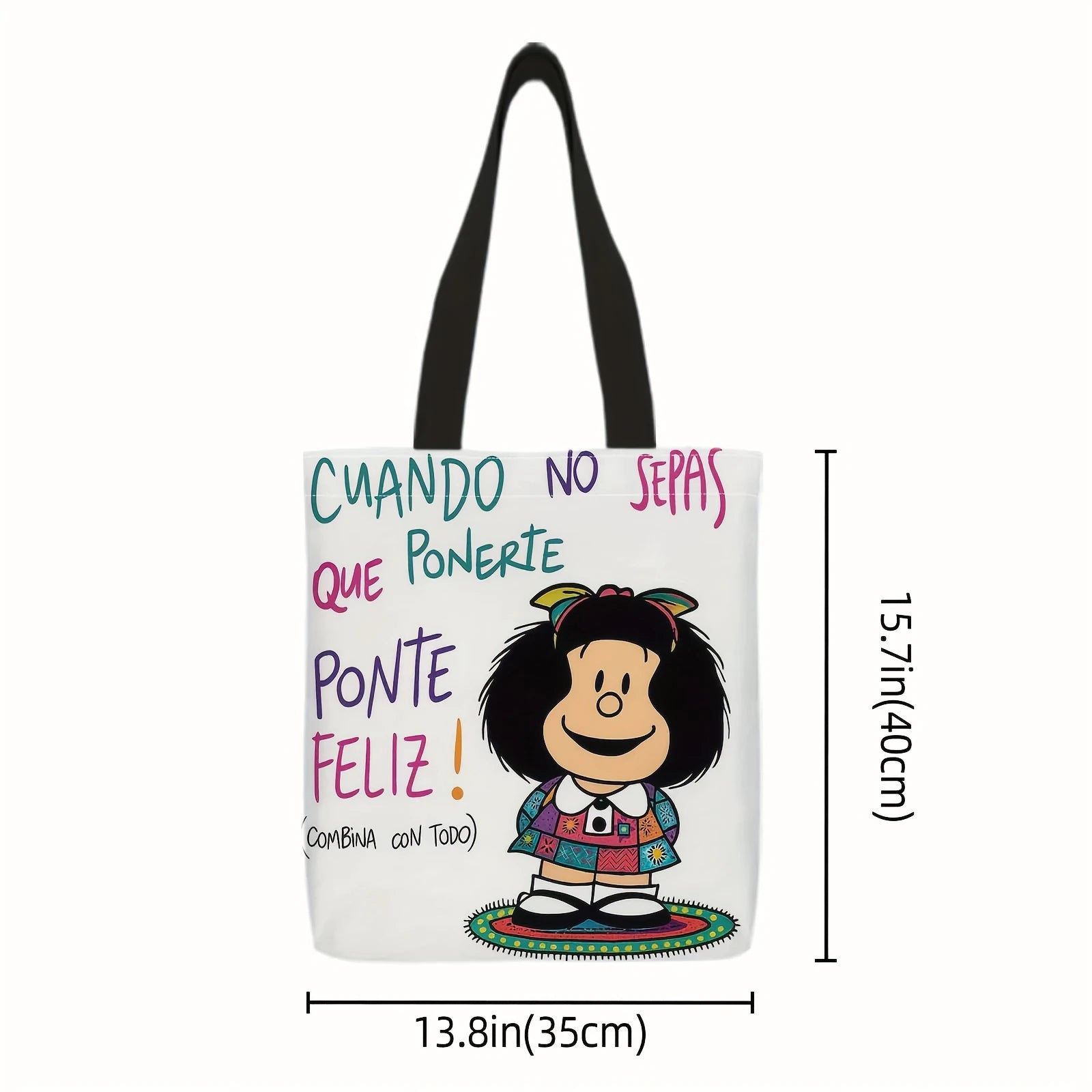 1pc Carton Print Canvas Tote Bag Women Lightweight Reusable Shoulder Bag Large Capacity Tote Bag for Student Shopping & Travel