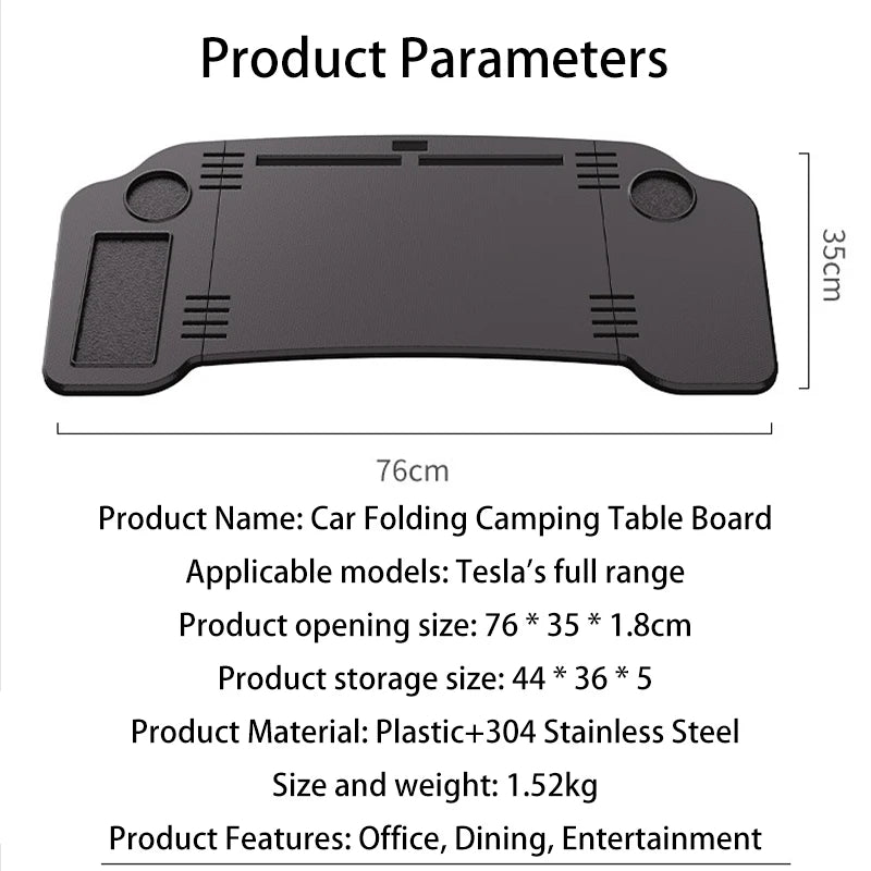 For Tesla Model 3/Y Car Mounted Small Table Board Multifunctional Computer Desk Dining Table Folding Storage Small Table Board