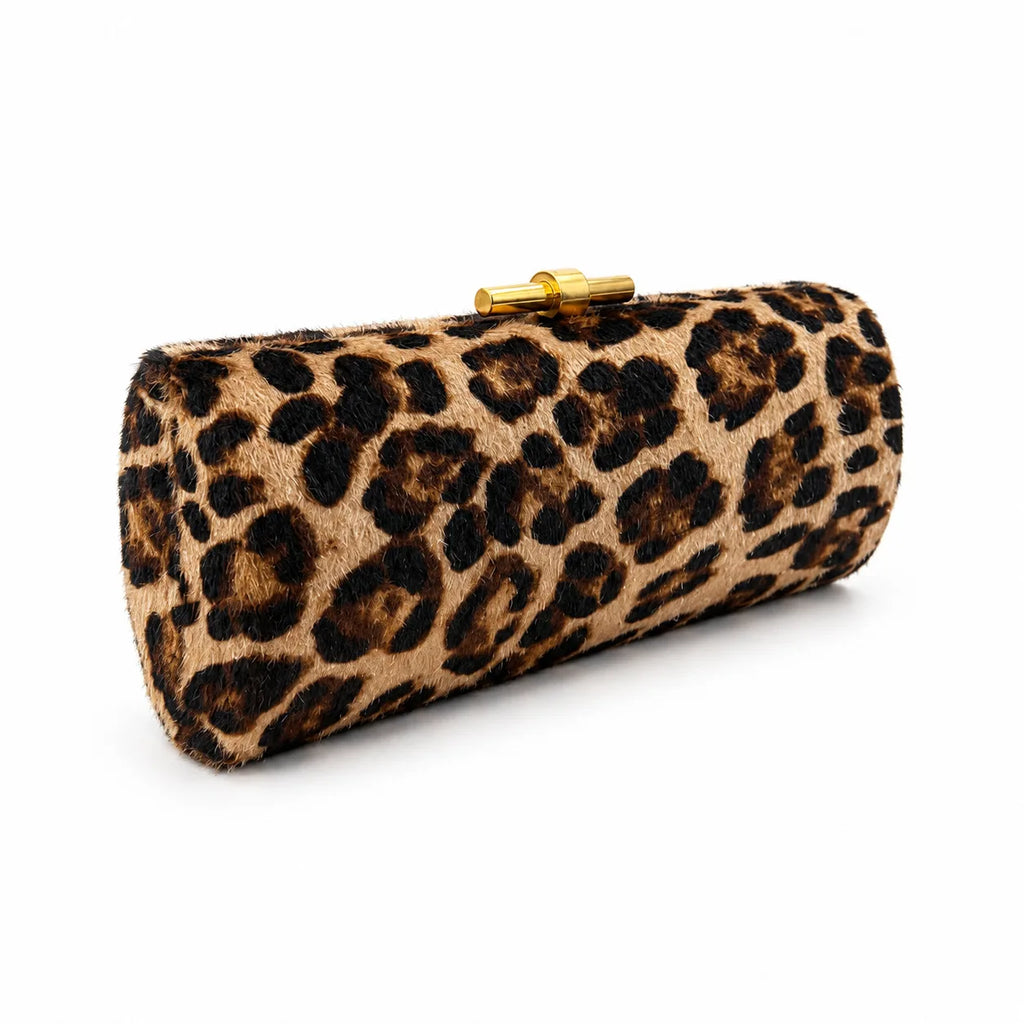 Exotic Leopard Print Velvet Clutch Bag Shoulder Crossbody for Evening Party Women's Fashion Handbag Chain Element Stylish