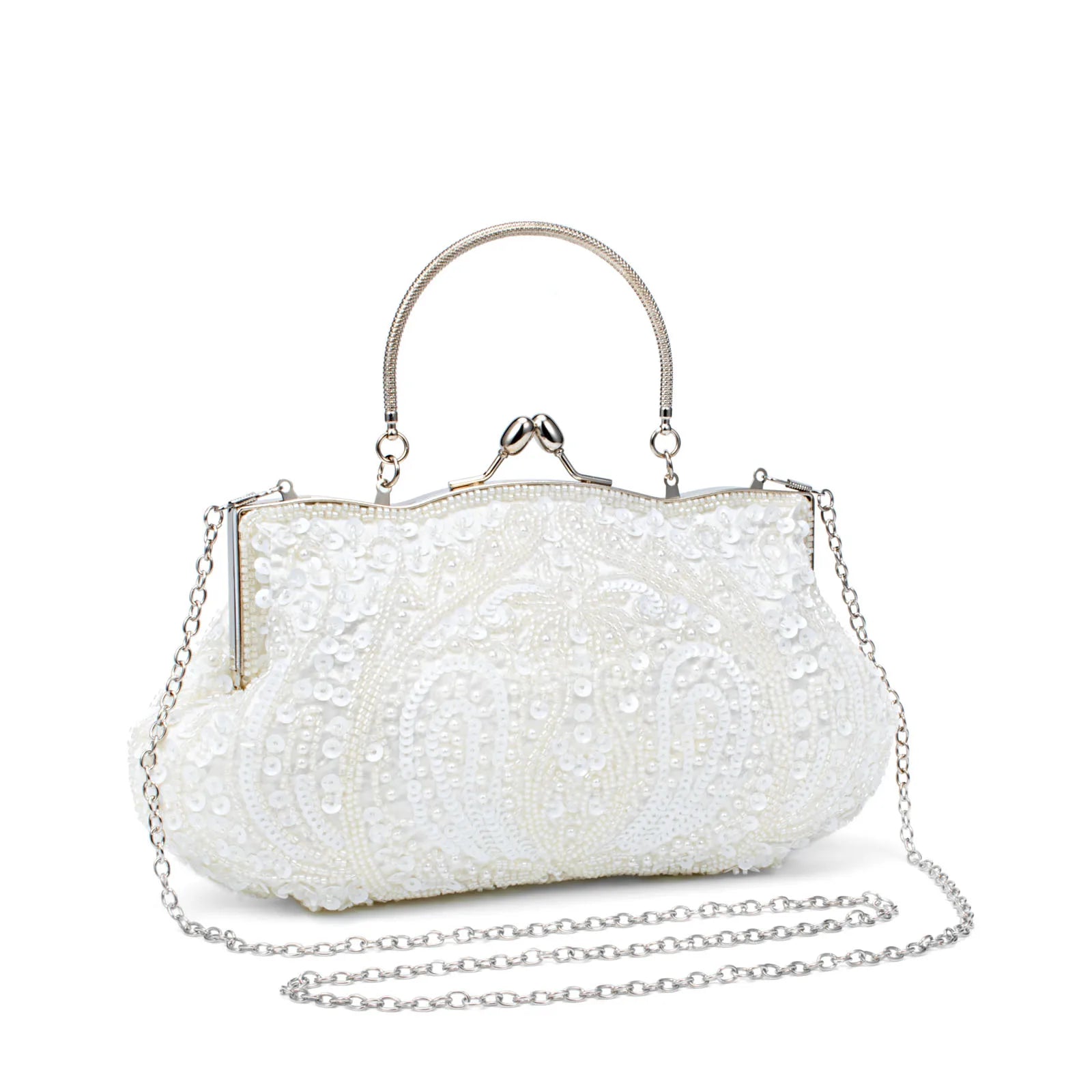 Retro Evening Bags For Women Clutch Bag Embroidered Sequins Beaded Chain Shoulder Bag For Dress Banquet Wedding Handbag Purse