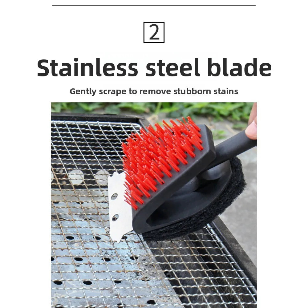 Long Handle Multifunctional Grill Cleaning Shovel Brush, Outdoor Grill BBQ Tools Nylon Cleaning Brush Double Sided Brush