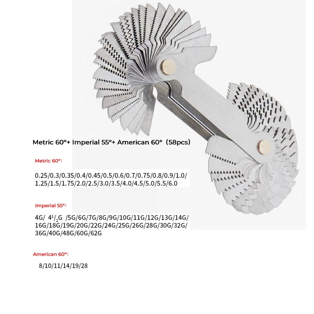 55/60 Degree Thread Plug Gauge Metric Imperial Gear Tooth Screw Pitch Gauges Carbon Steel Measuring Tool Tap Thread Measurement
