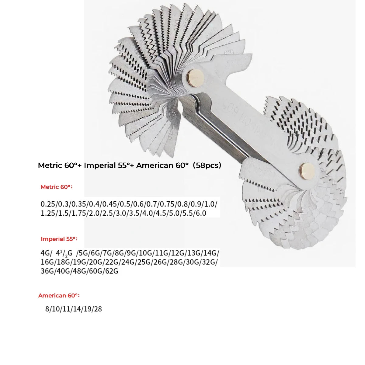 55/60 Degree Thread Plug Gauge Metric Imperial Gear Tooth Screw Pitch Gauges Carbon Steel Measuring Tool Tap Thread Measurement