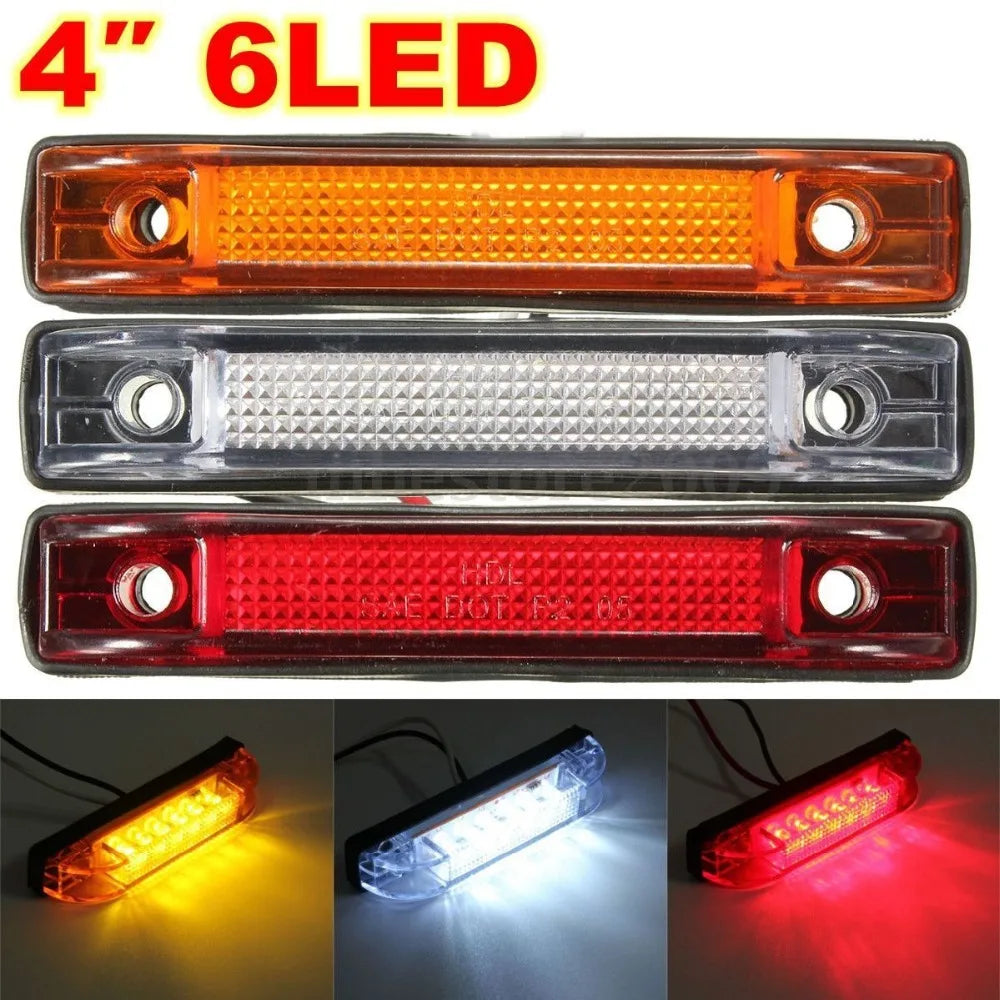 Amber White 6 LED Strip Truck Trailer Clearance Side Marker Light Indicator Lamp 12V 24V