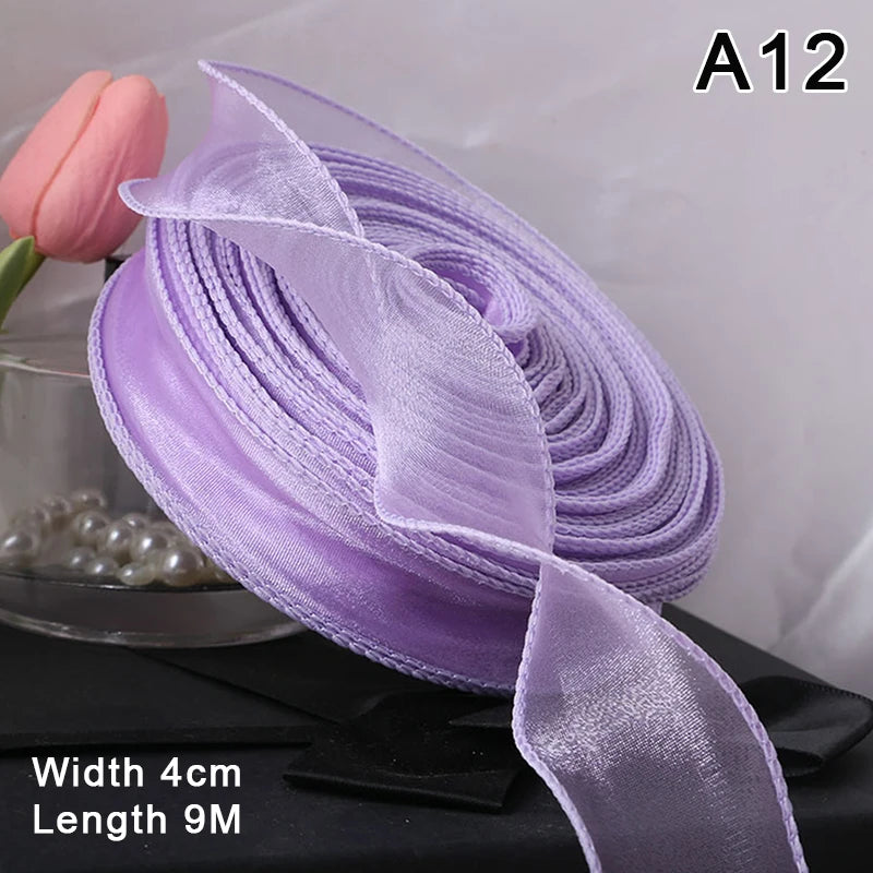 10Yards/Roll Sheer Chiffon Ribbon Organza Satin Ribbons For Gift Wrapping Decoration Wedding Bouquets Wreath Sewing Supplies