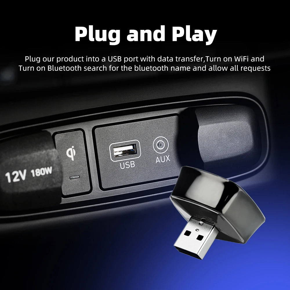 Wireless CarPlay Adapter 5.8GHz WiFi Bluetooth 5.3, Plug & Play for Apple CarPlay ,  Voice Control for iPhone & Android