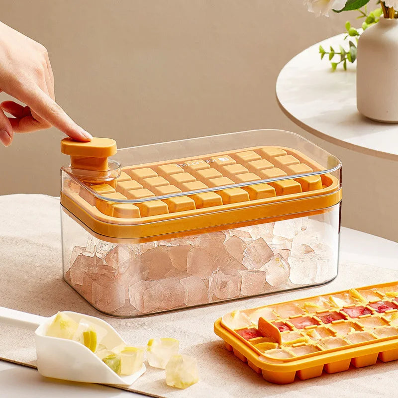 32/64 Grids Ice Cube Maker Ice Storage Box with Lid Pressing Ice Molds Silicone Ice Cube Tray One Button Release Ice Cube Mold