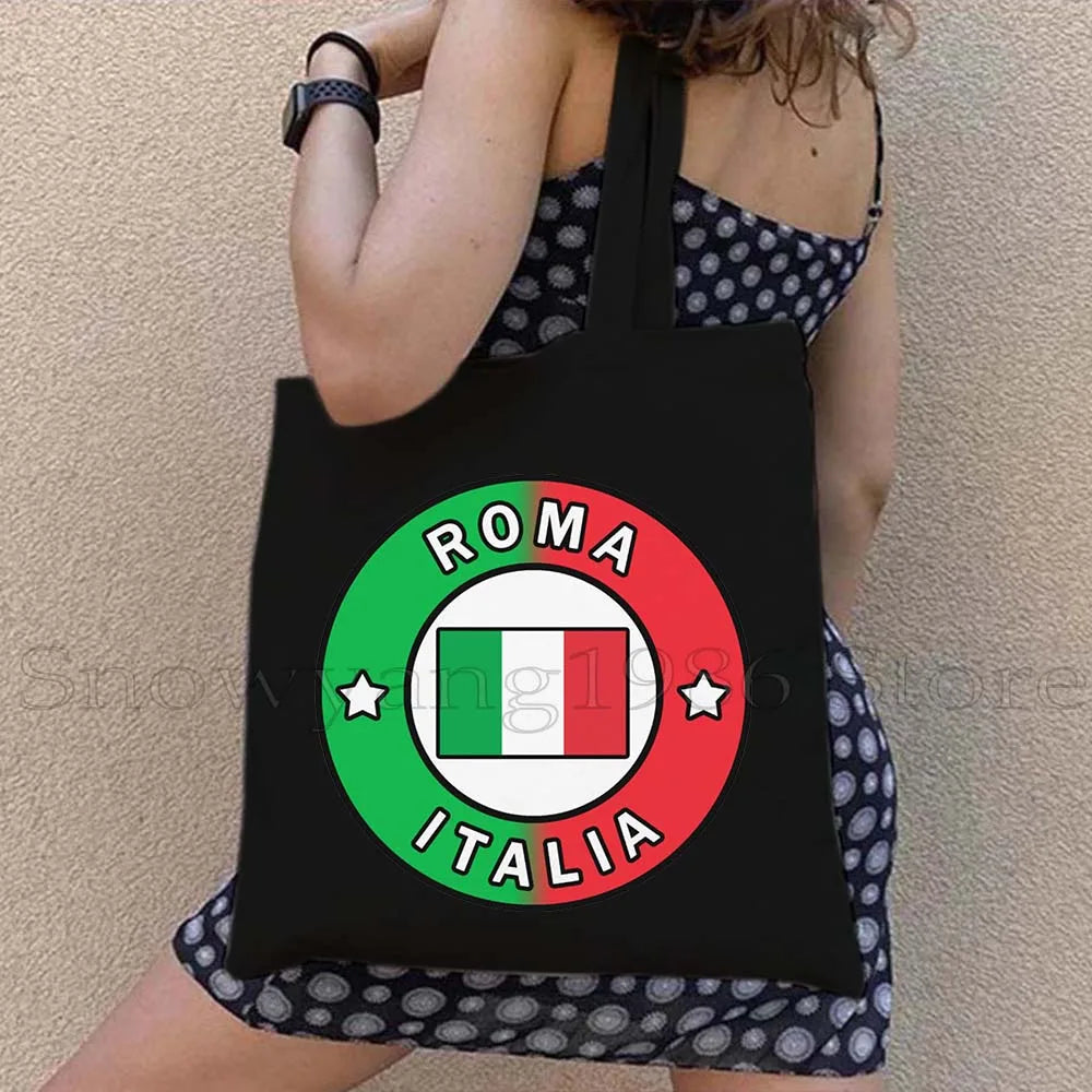Funny Ciao Bella Saying Italy Flag Rome Colosseum Firenze Florence Panorama Italian Canvas Tote Bag Shopper Girl Casual Handbag