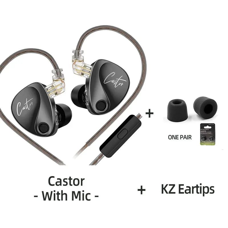 KZ Castor Wired Earbuds Improved Bass HiFi Earphone 2 Dynamic High-end Tunable Balanced Armature In-ear Headphone W/ Accessories