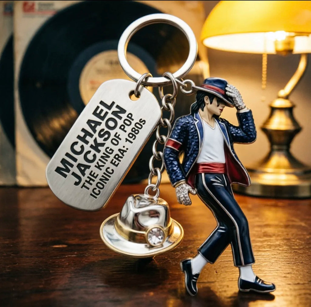 Michael Jackson Keychain, Classic Dance King Pendant Key Ring, Fashion Singer Key Chain, Creative Gift for Men Women