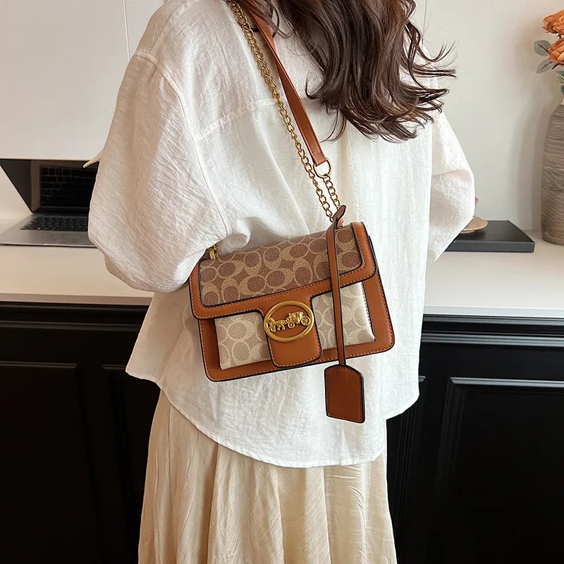 Luxury Retro Women's Messenger Shoulder Bag Trendy Minimalist Square Handbag with Chain High-End Crossbody Portable Box Design