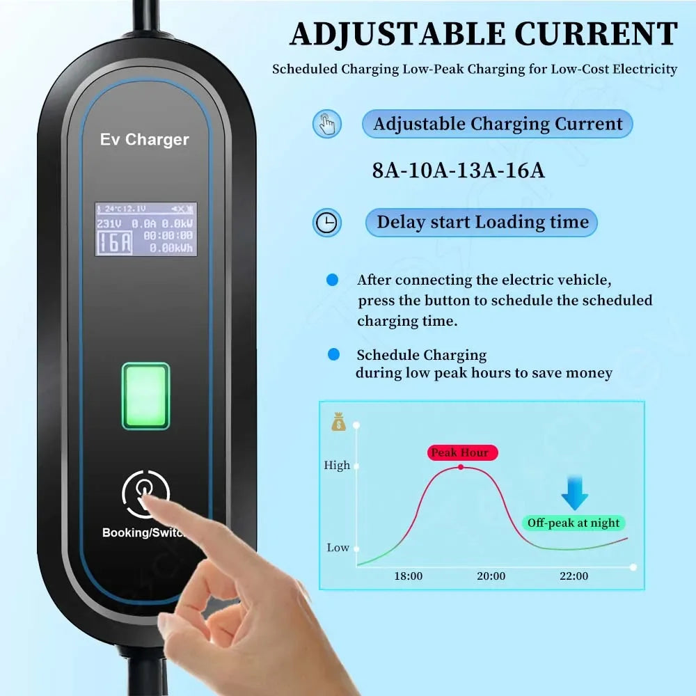 Teschev Type 1 Portable EV Charger 16A 1Phase 3.5KW J1772 Electric Car Charger EVSE Fast Charging Wallbox EV Charging Station