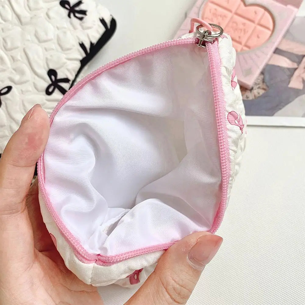 1pc Color Bow Canvas Large Capacity Lipstick Air Cushion Storage Bags Women's Makeup Bag Commuter Handbag Travel Toiletry Bags