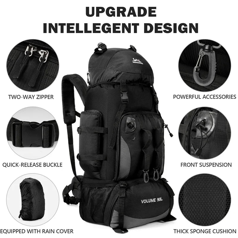 90L Waterproof Hiking Backpack Camping Rucksack Large Capacity Travel Outdoor Sports Bag for Trekking Backpacking and Adventure