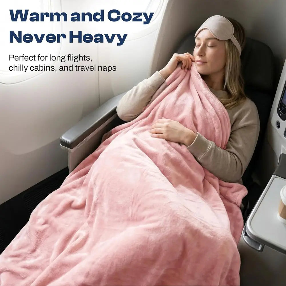 2-in-1 Travel Blanket and Pillow with Bag and Backpack Clip, Light Pink