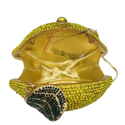 Yellow Lemon Shape Crystal Evening Bag Clutches Bridal Luxury Diamond Clutch Purse Wedding Party  Rhinestone Handbag Prom Pouch