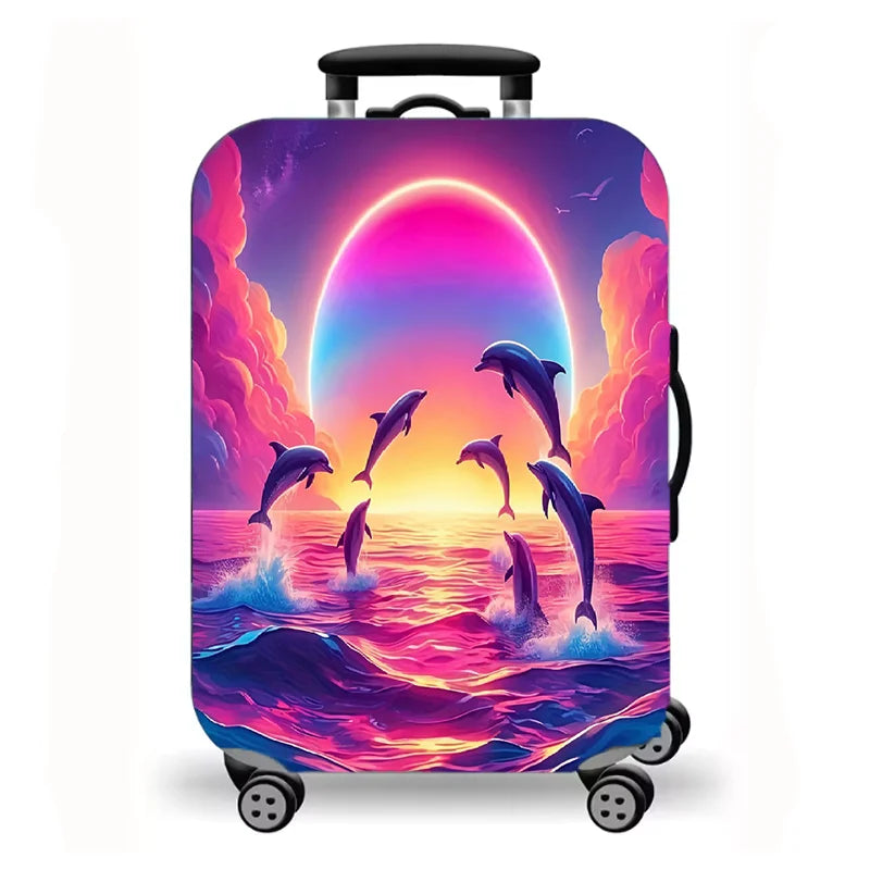 Luggage Cover, Ocean Animal Print Stretch Suitcase Protector for Travel, 5 Styles Koi Dolphin Cat Design