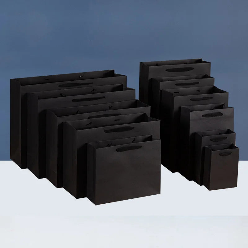 10pcs Black Vertical Paper Gift Bags Suitable for Party Gifts, Perfect for Wedding Guests, Supports Custom Logo