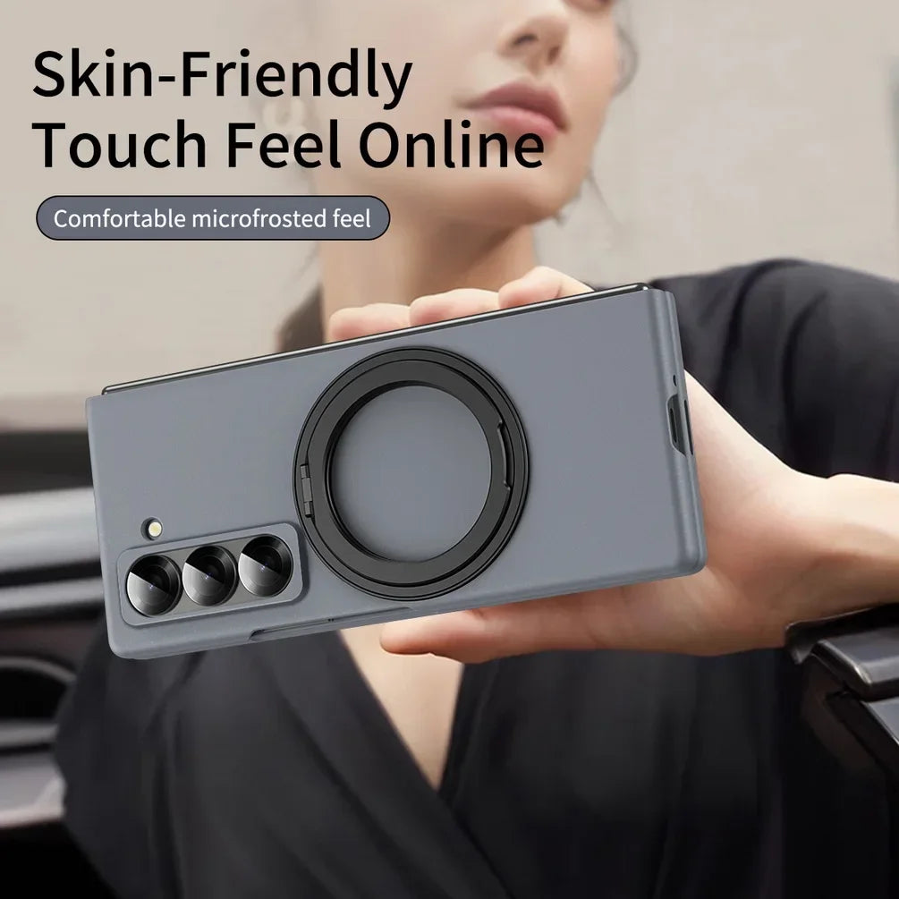 Luxury Rotatable Magnetic Ring Protective Case for Samsung Z Fold 8 Ultra Fold 7 6 5 Cover Built-in Glass Screen Protector Funda
