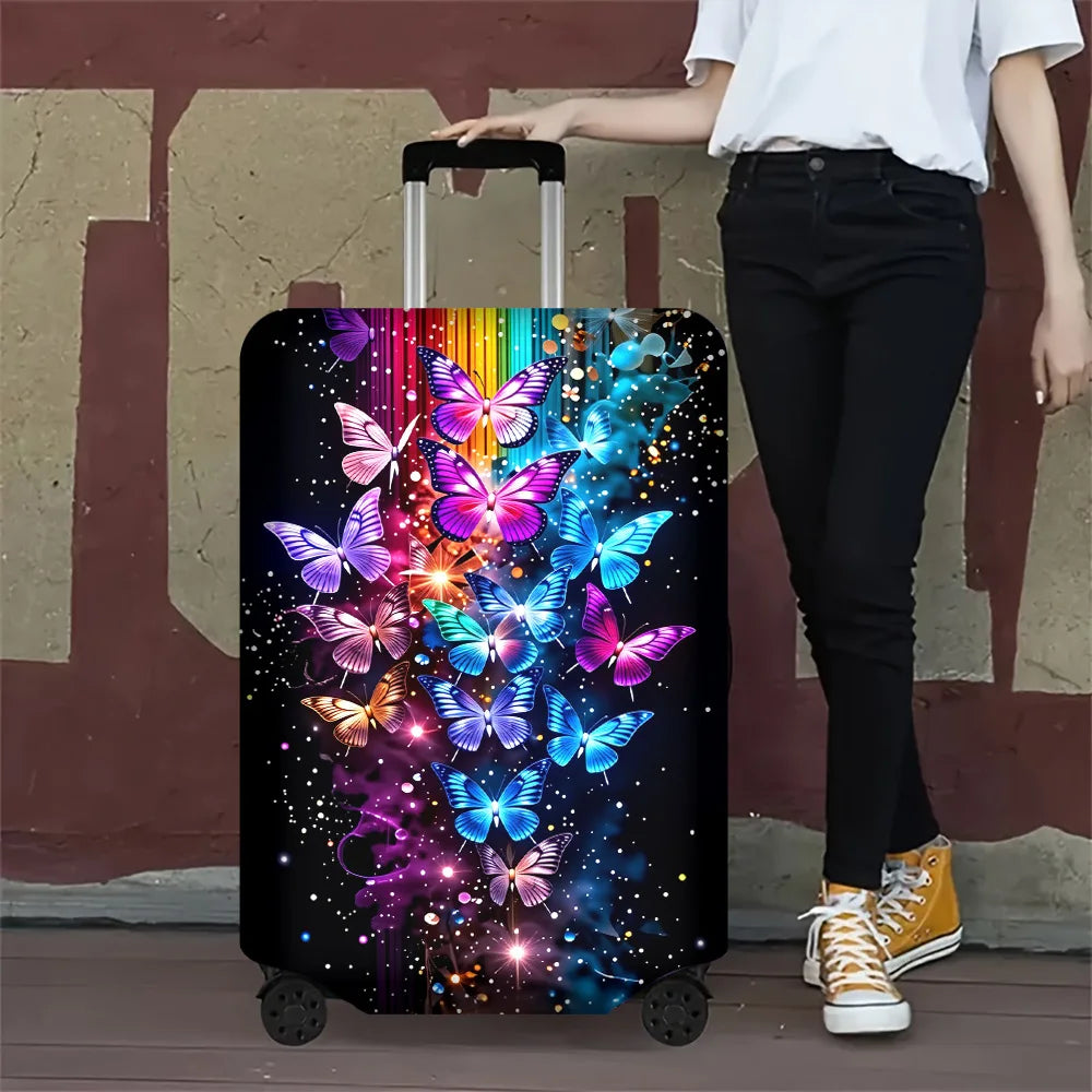 1PC Iridescent Butterfly Print Luggage Cover for 18-32 inch luggage; dust and elastic travel accessories to effectively prote
